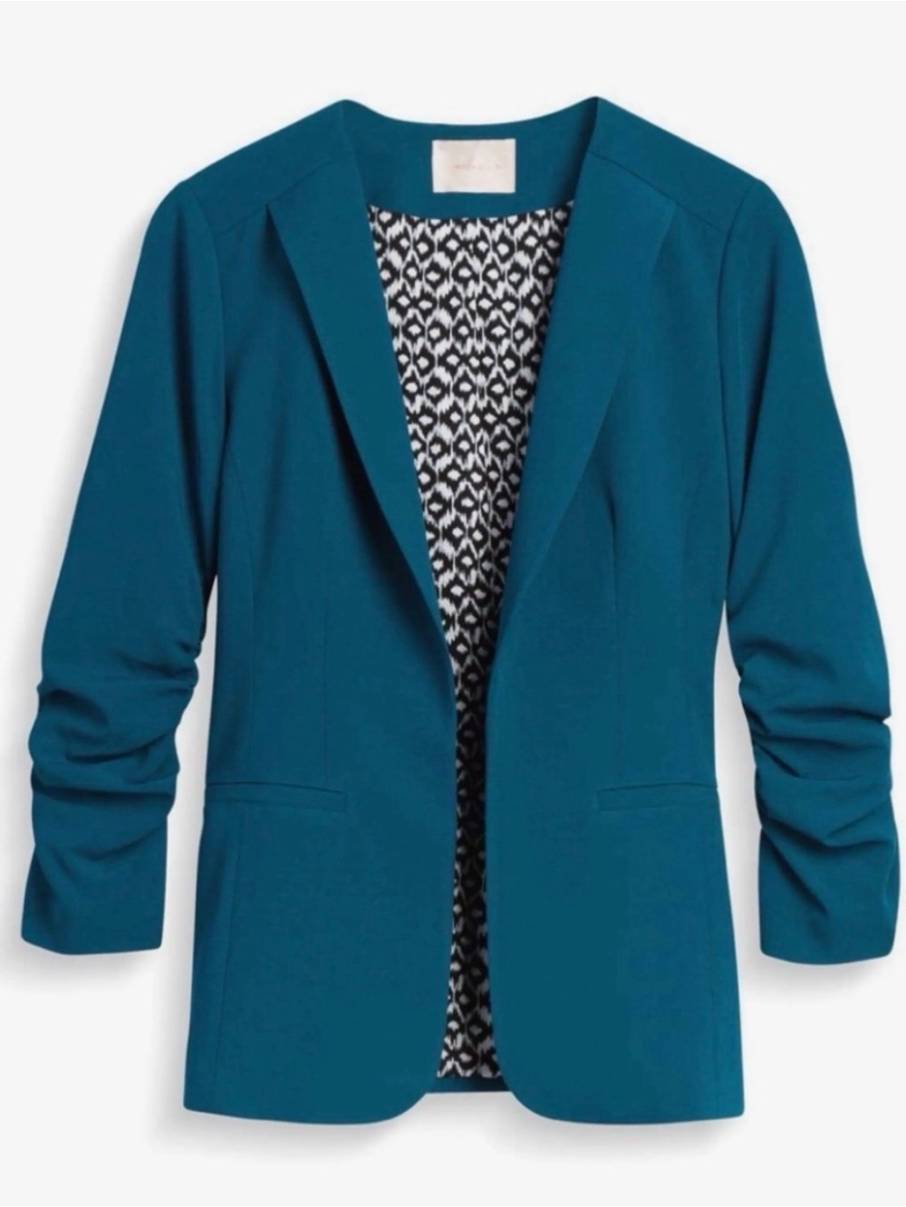 Skies Are Blue Emerald Green Open Front Ruched 3/4 Sleeve Blazer Size Medium